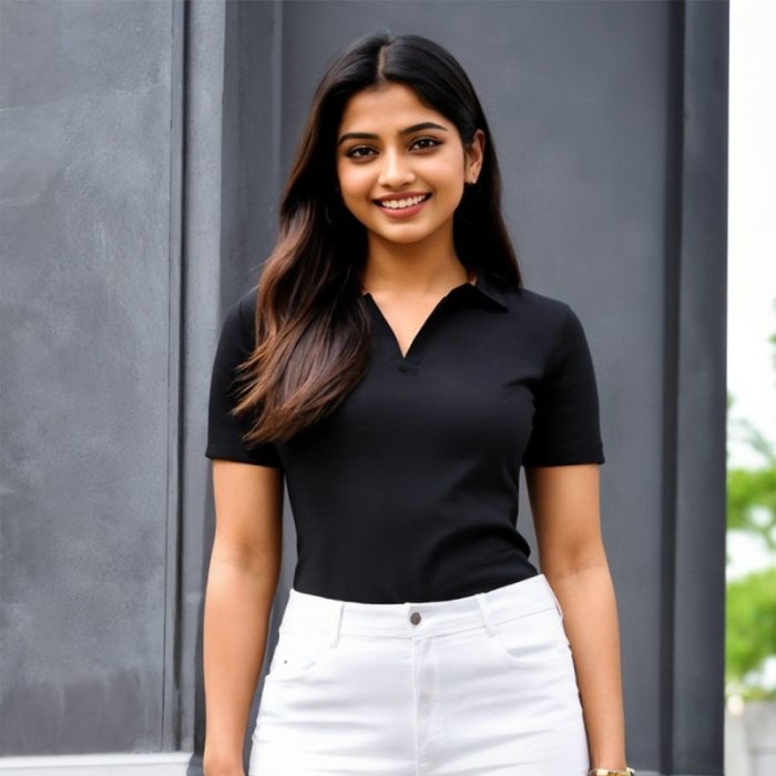 4 Way Stretch Collared LivIn T-shirt - Black