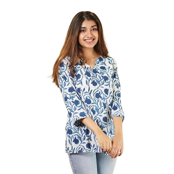 PIDAVLIYA'S Indian Women's Tunics Tops Cotton Hand Block Printed Short Kurti Kurta Shirt Top for Women