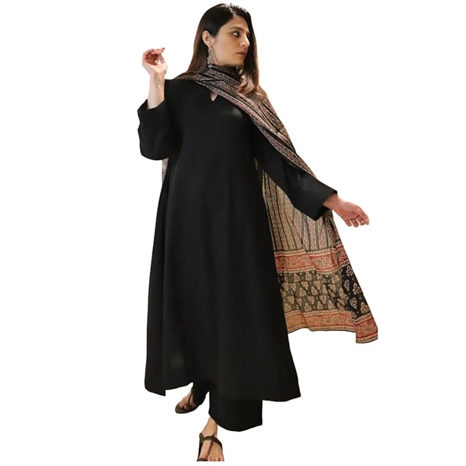 GoSriKi Women's Rayon Viscose Anarkali Solid Kurta with Pant & Dupatta