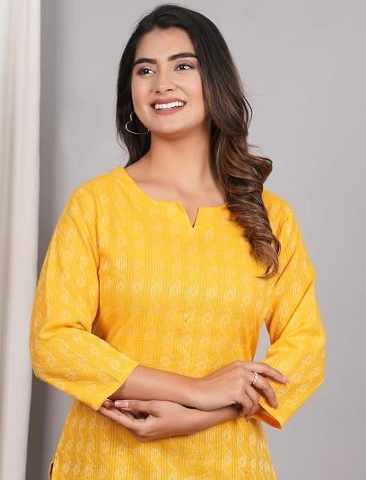 HION HILS Traditional Cotton Print Kurta Office Short Kurti Tops Tunics for Women