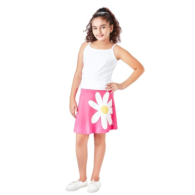 YouGotPlanB Girl's Above Knee Skater Skirt with Inner Shorts | Soft 100% Cotton