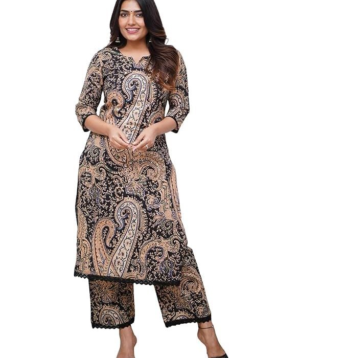 Nermosa Women Viscose Printed Straight Kurta Pant Set