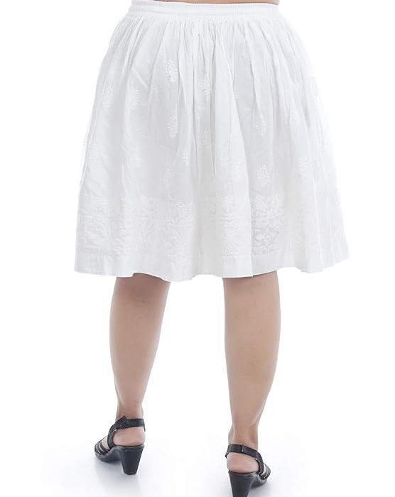Sanvi Collections Cotton Hand Embroidered (Lucknowi Chikankari) Short Skirt for Women A111