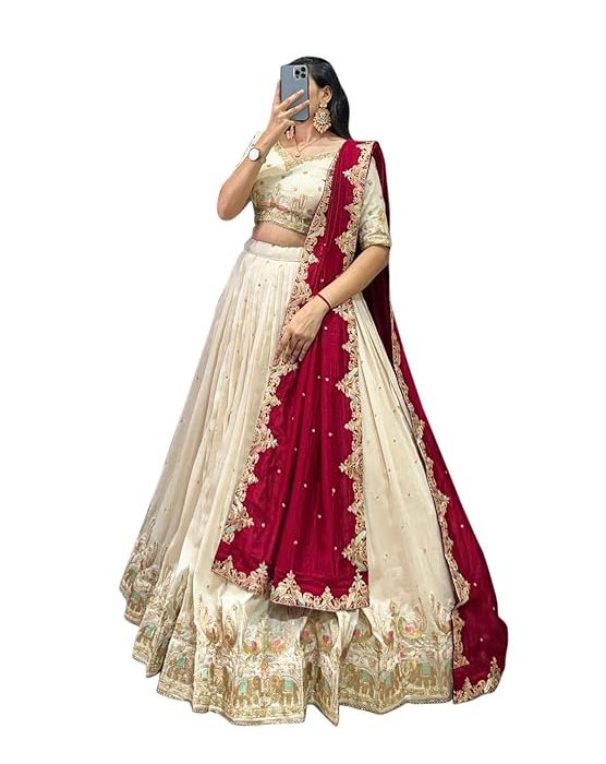 Women Art Silk Semi-Stitched Zivri Trends Embroidery Lehenga Choli With Dupatta