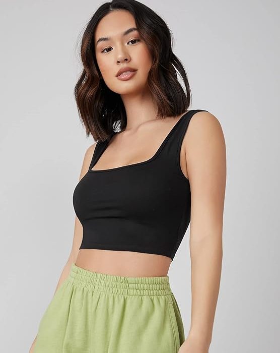 Aahwan Women's & Girls' Solid Ribbed Square Neck Slim Fit Tank Tops