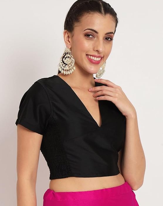 studio rasa Women's Silk Blend Stretchable Readymade Saree Blouse for Festive Wedding Party