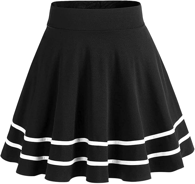 FRAULEIN Girl's/Women's Classic Stretchy All Time Trendy Striped Solid Skater Skirts with Attached Inner Shorts