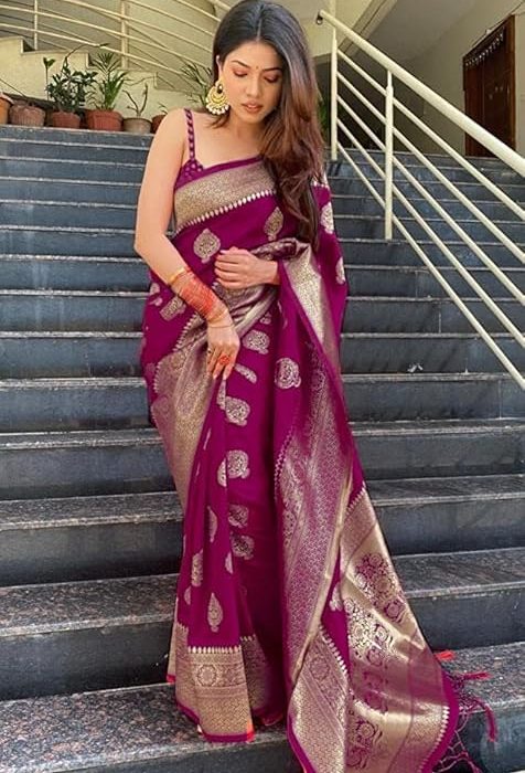 C J Enterprise Women's Kanjivaram Art Silk Saree Soft Banarasi Style Sari With Blouse Piece For Wedding