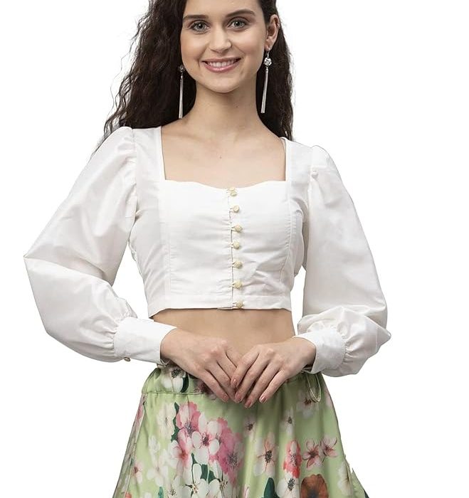 studio rasa Chroma Button Down Shirt Style Blouse Crop Top for Women Girls Casual Party