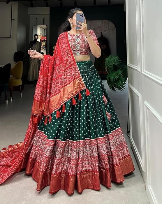 shree crialion Women's Trending Designeer Tussar Silk Lehenga Choli Print