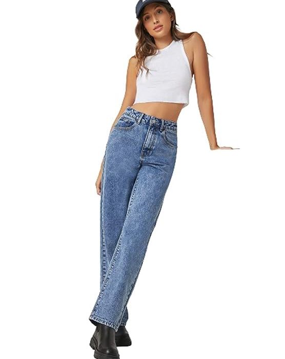 KOTTY Women High Rise Relaxed Fit Cotton Lycra Blend Ankle Length Jeans