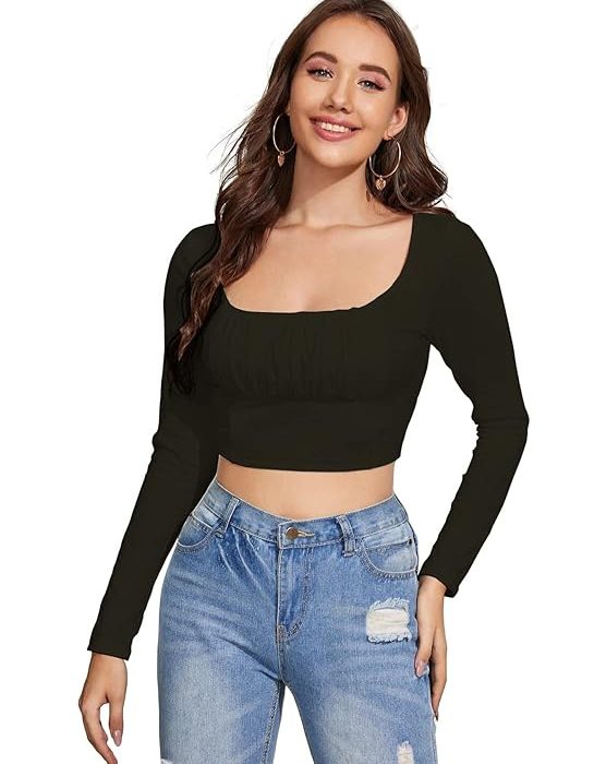 AVANOVA Maroon Women's Ruched Bust Solid Crop Top