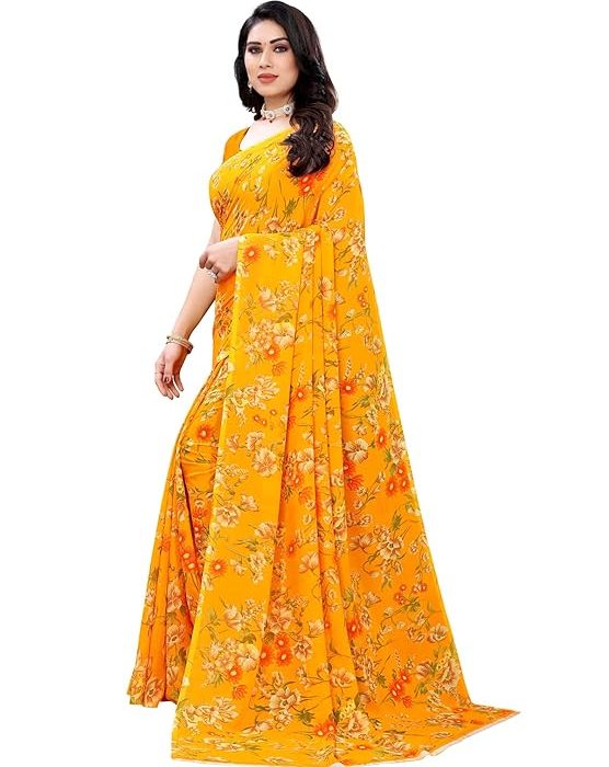 SIRIL Women's Floral Printed Georgette Saree with Unstitched Blouse Piece