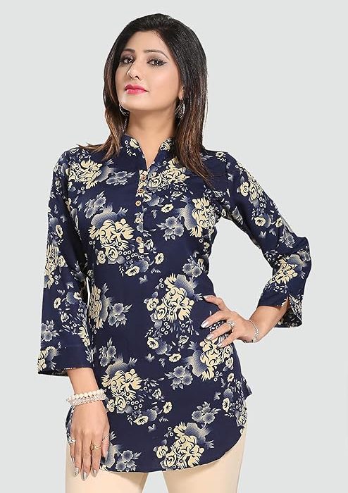 Keshubaba Women's Polyester Crepe Short Tunic Top | short kurti for jeans for women |kurti tops