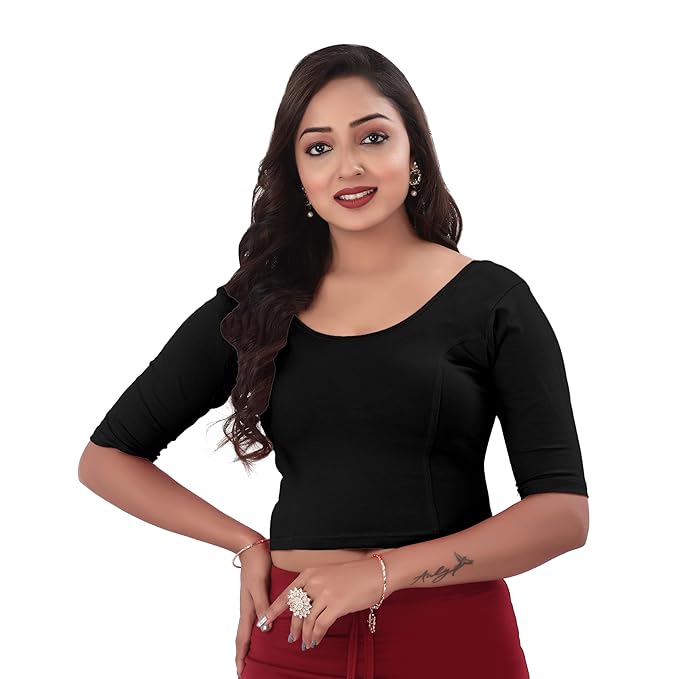 DESI GIRL - Round Neck Cotton Lycra Regular Fit Saree Blouse for Women