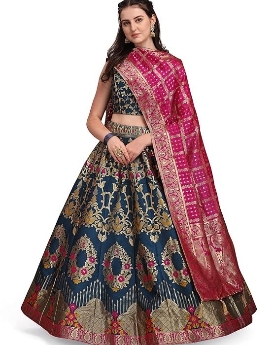 PURVAJA Women's Jacquard Semi-Stitched Lehenga choli