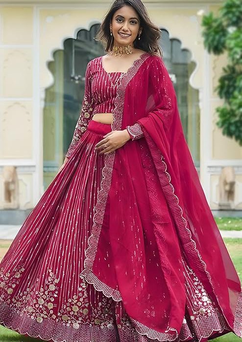 KEDARFAB Georgette Sequence Embroidery Lehenga Choli For Women | Wedding | Stylish