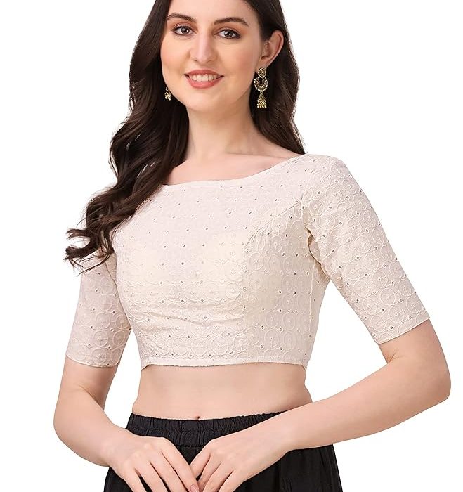 OOMPH! Stretchable Half Sleeve Readymade Blouse for Women, Regular Lycra