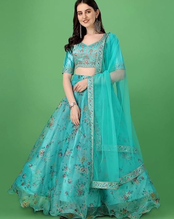 Suppar Sleave Women's Digital Printed organza Lehenga Choli