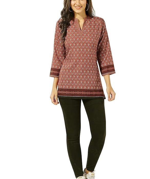Miraan Readymade Blended Cotton Short Kurti Tunic Top for Women (SNEKURTIDC02)