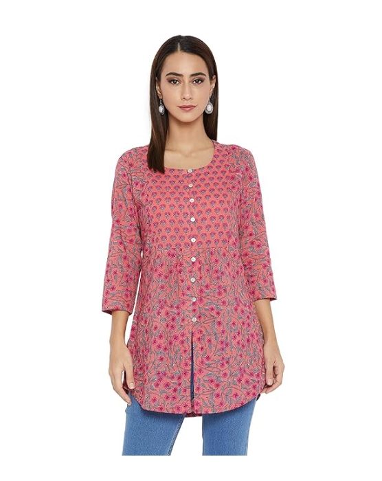 Meesan Women's Casual Ethnic 3/4 Sleeve Printed Tunic